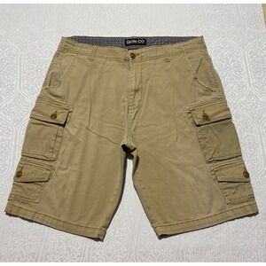 Iron Co Mens Khaki Tan Cargo Shorts Size 36 Stretch Cotton‎ Multi Pocket Utility
